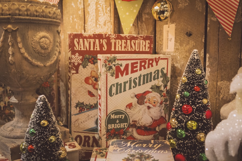 Santa's Treasure and Merry Christmas signage boards