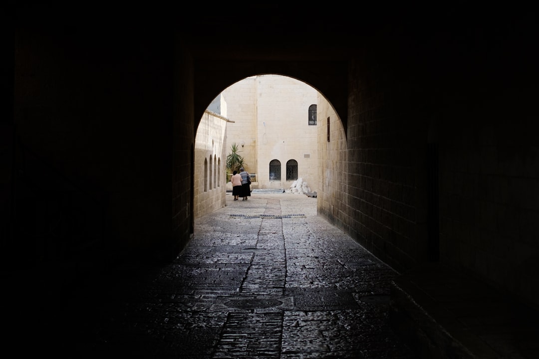 black concrete pathway between buildings