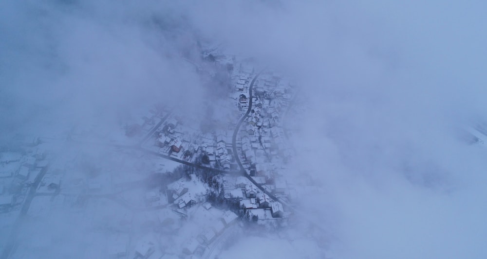aerial photography of village during winter time