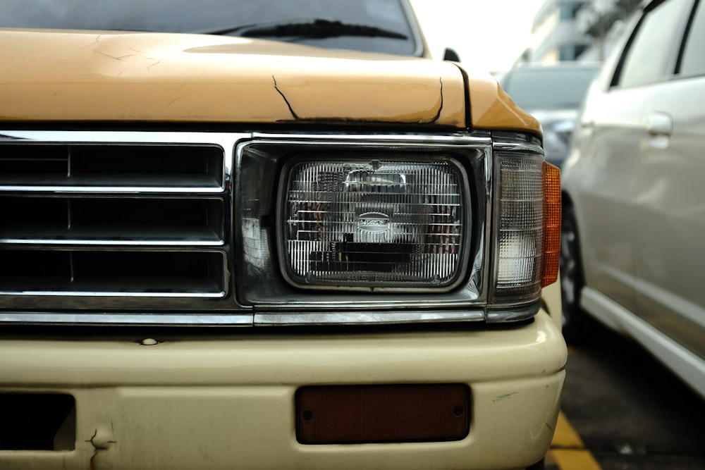 closeup photo of vehicle headlight