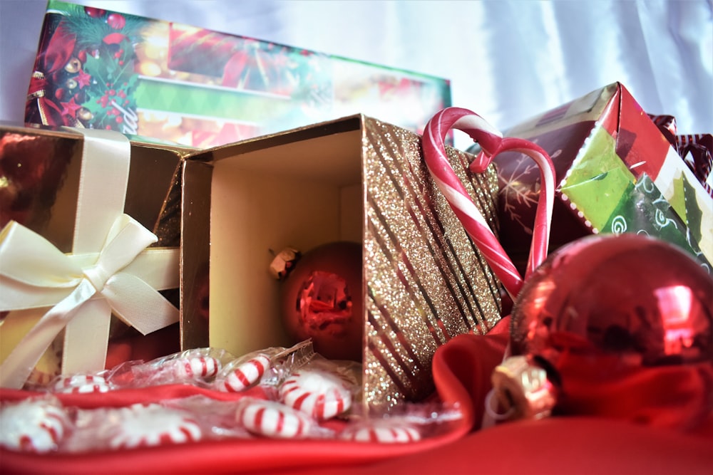 red bauble with box