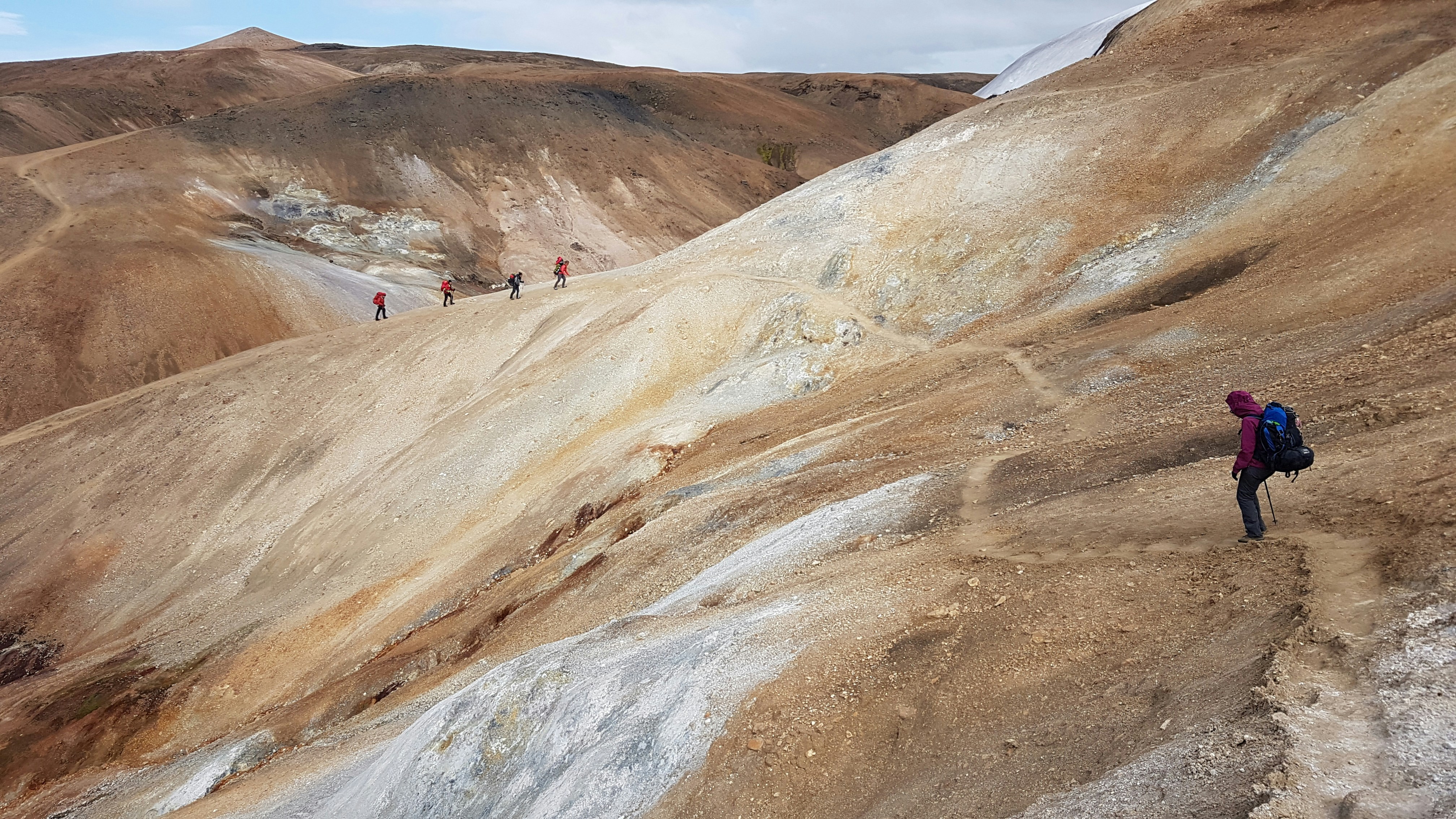people walking on brown mountain during daytime, Following the Laugavegur