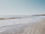 A serene beach with clean sand and gentle waves.