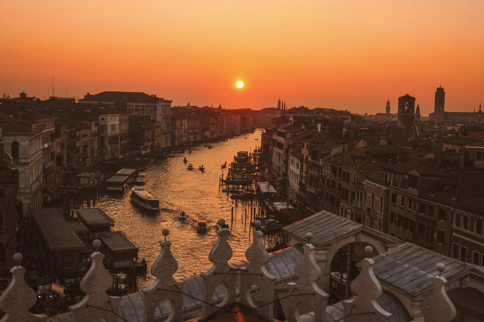 Aerial view of Venice showing the 118 islands of the historic centre divided by canals and connected by bridges