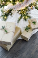 four gift boxes under Christmas tree
