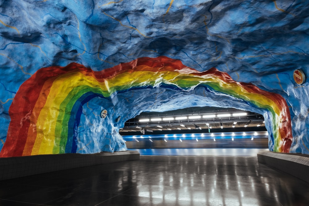 assorted-color cave hallway