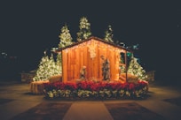 nativity outdoor decor during night time