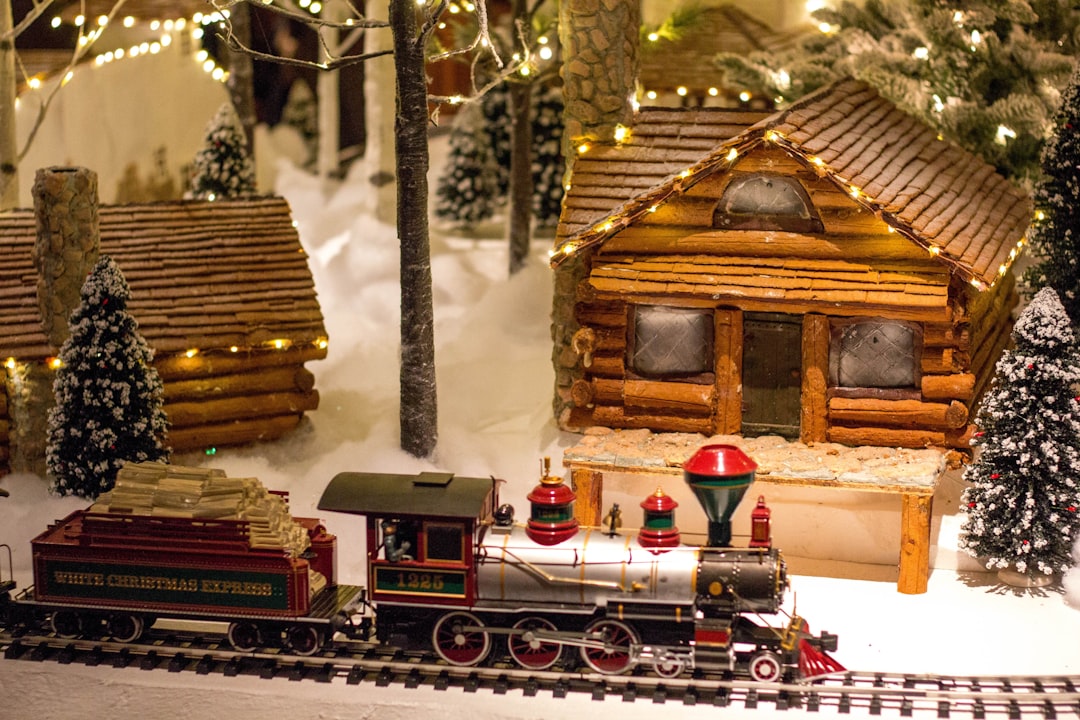 multicolored train toy near house, Christmas Gingerbread Village