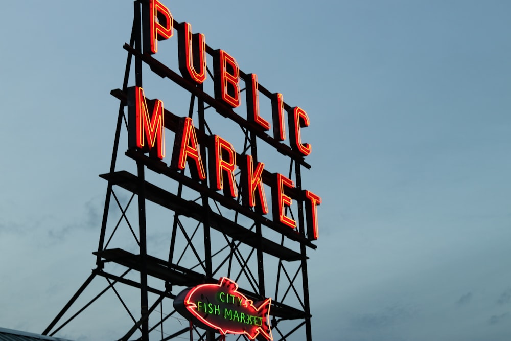 red Public Market LED signage