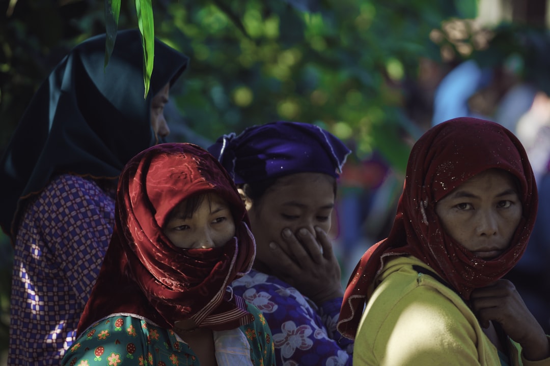 woman wearing red hijab headdress, Vietnam ethnic minorities women