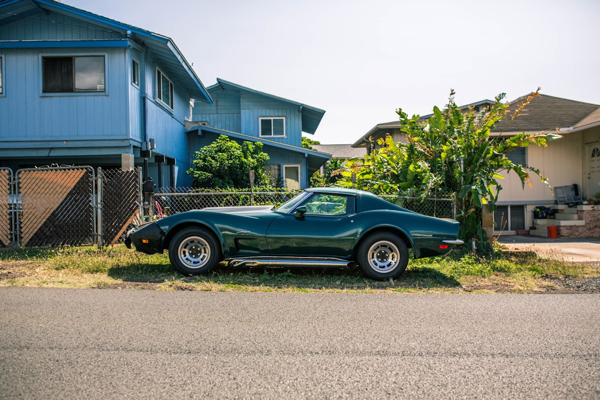 Hawaii residential street with homes and tropical landscaping