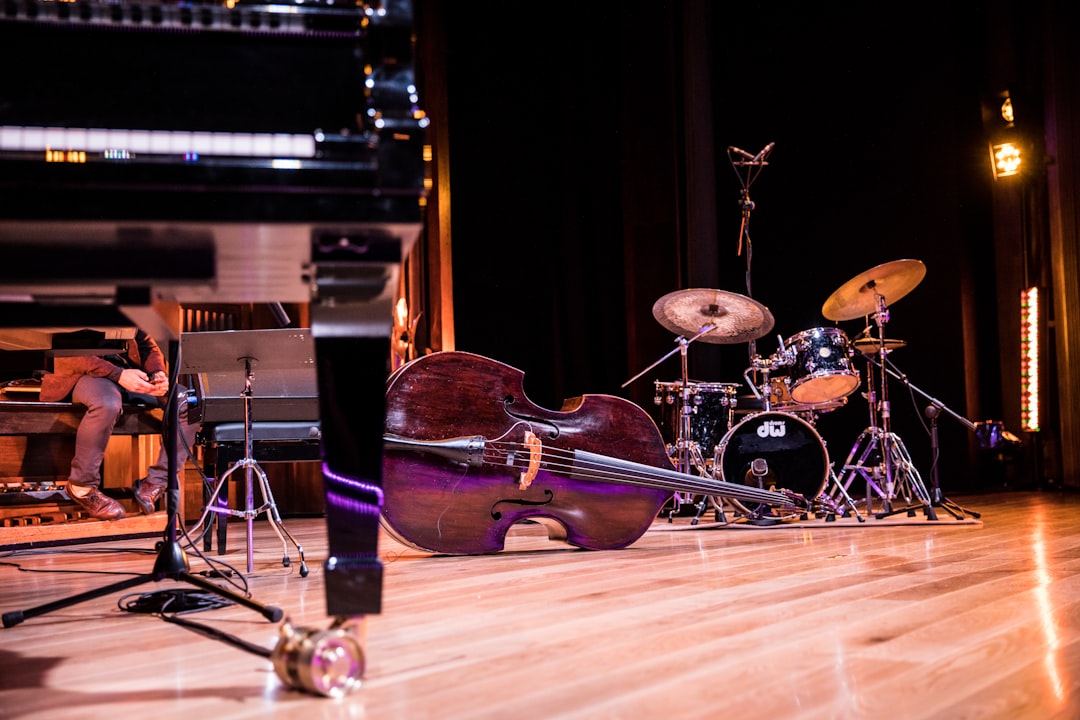 low angle photography of violin on ground,