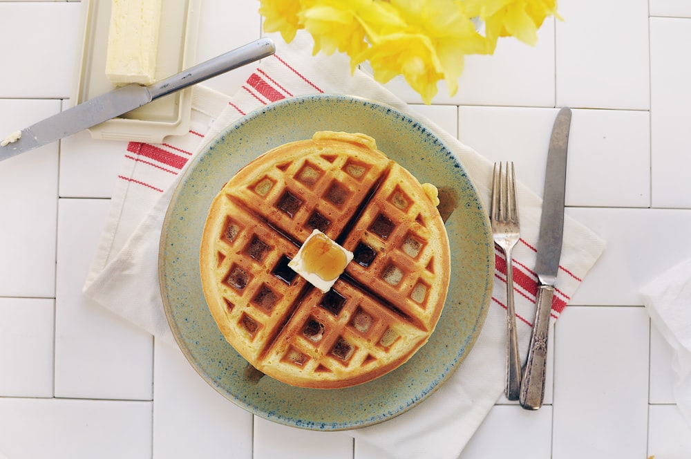 waffle on gray ceramic plate