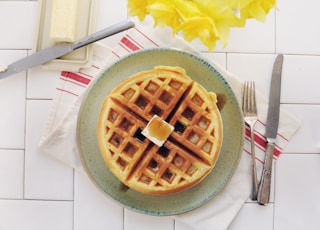 waffle on gray ceramic plate