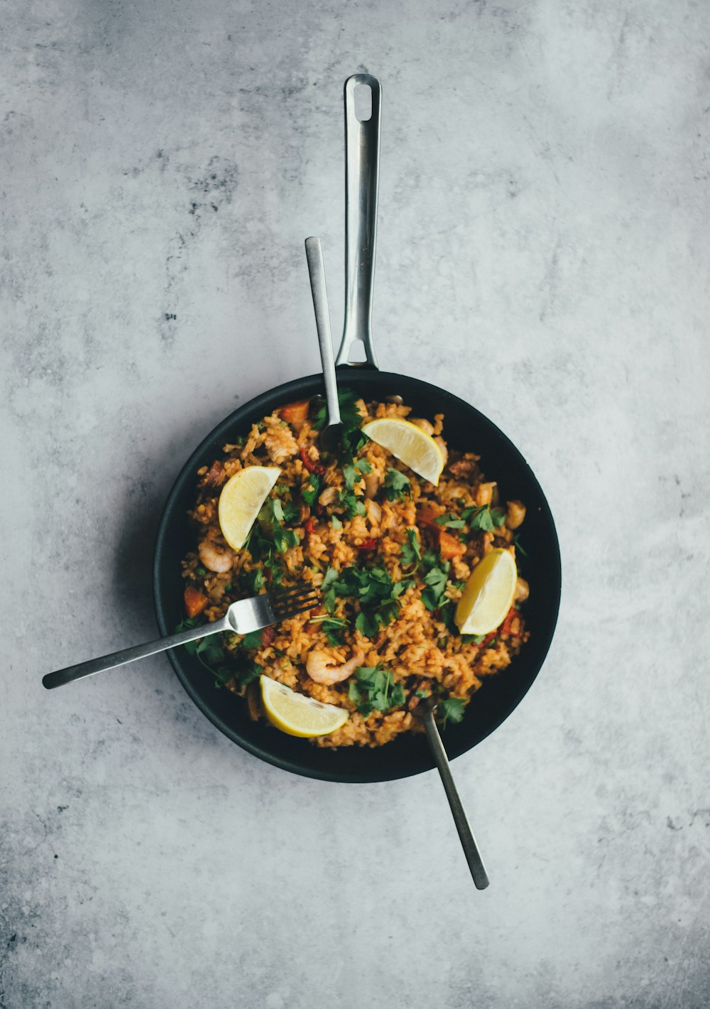 cooked food on black frying pan