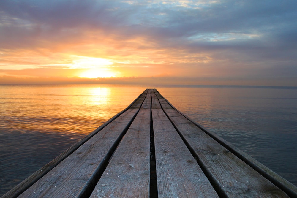 brown wooden dock near ocean during daytime