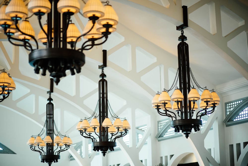 black and yellow down-light chandeliers
