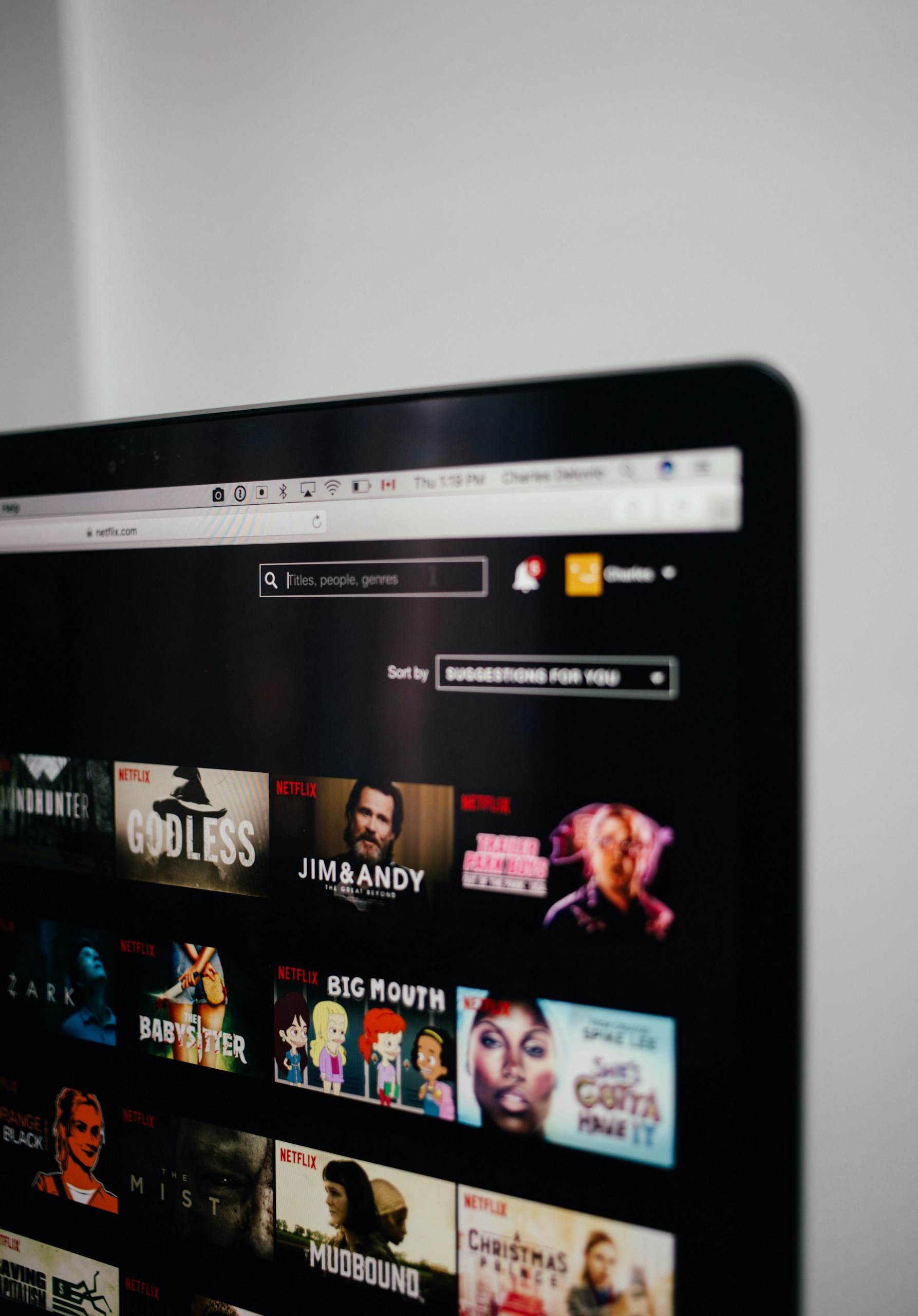 computer monitor showing Netflix selection screen