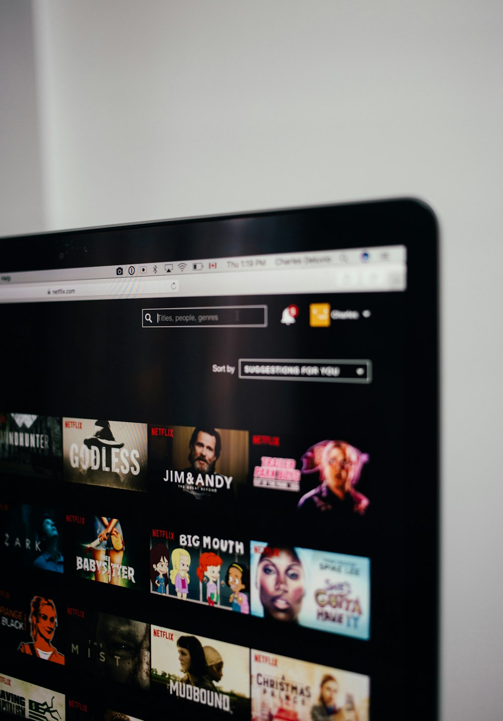 computer monitor showing Netflix selection screen