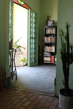 A cozy, sunlit office space with books and plants, reflecting a warm research environment.