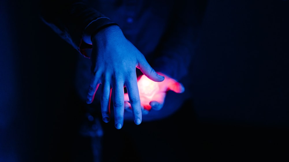 red light on human palm