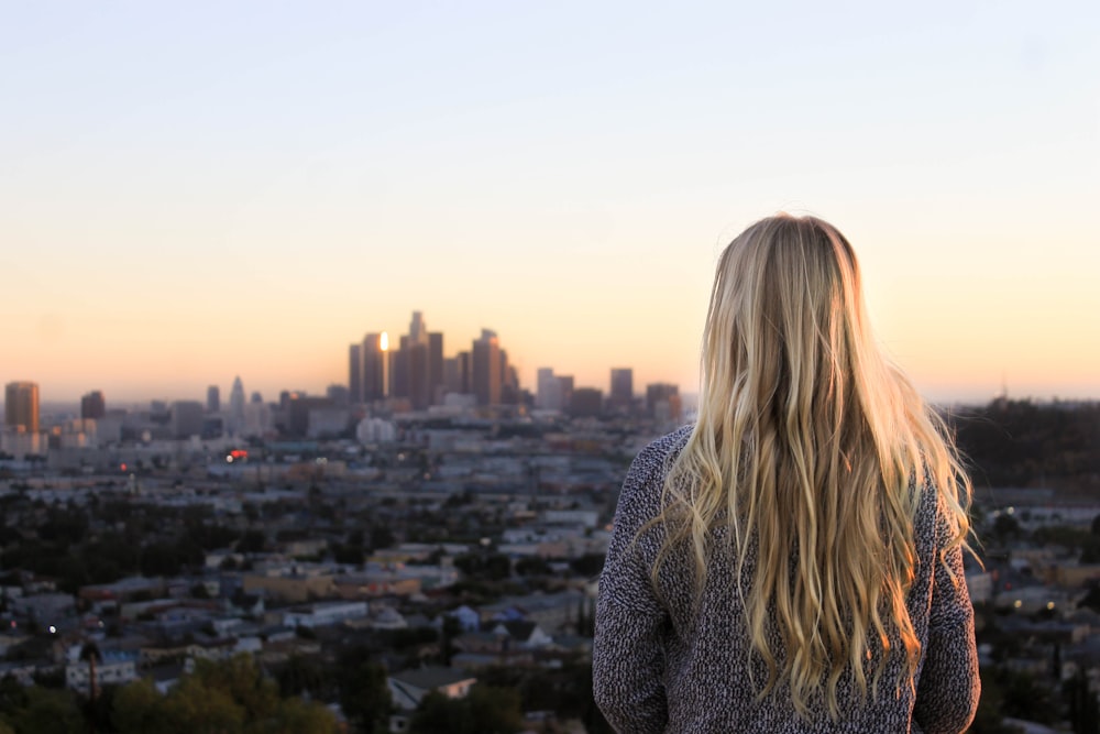 woman looking at the buildings