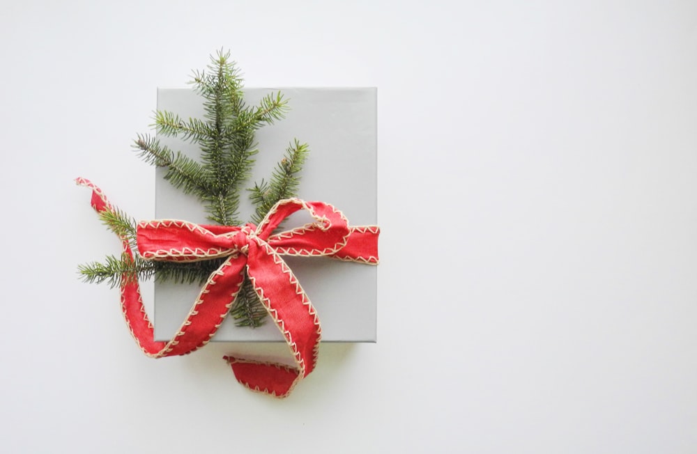 photo of white and red gift box