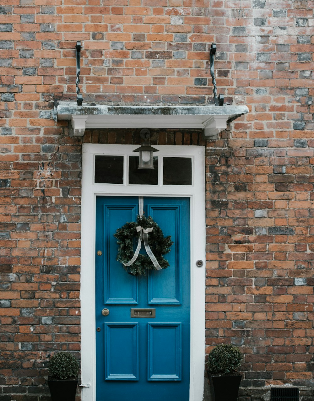 closed blue wooden door