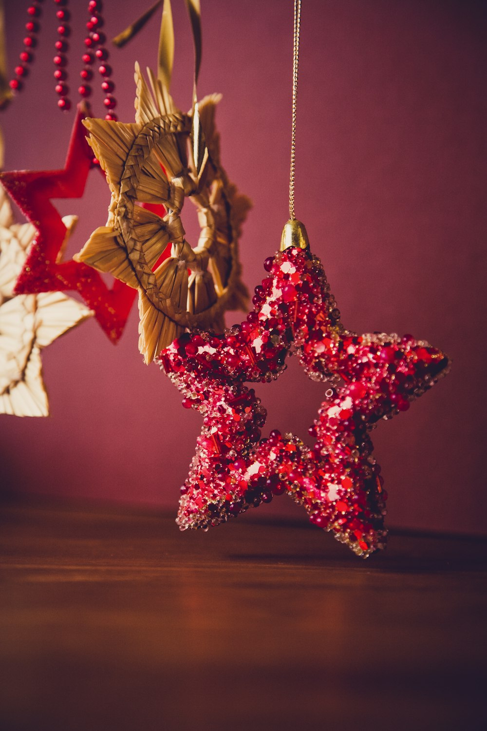 red sequined star handing decor