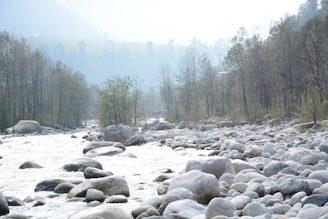 A calm river flowing through a rocky landscape symbolizing the connection between earth and water.