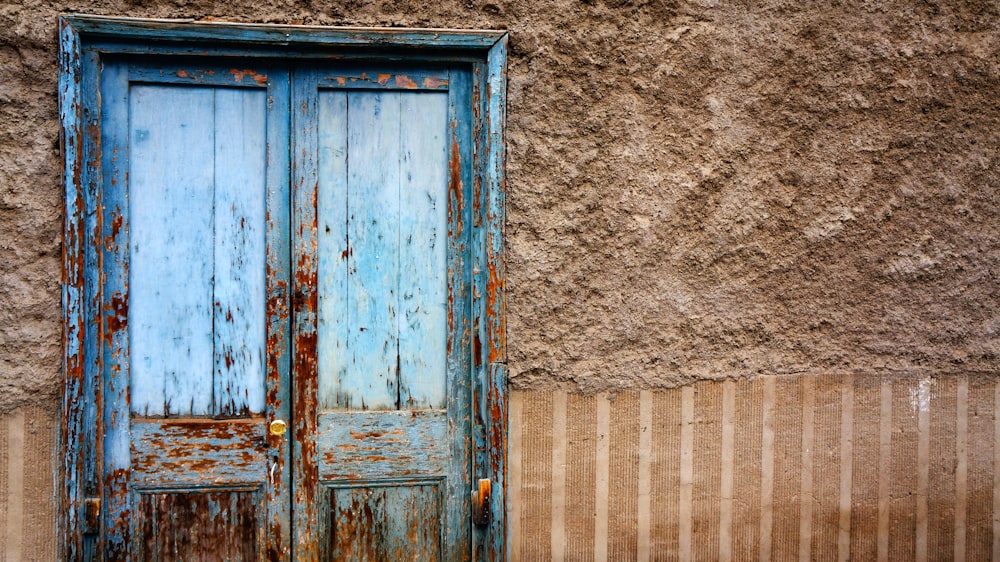 closed blue wooden door