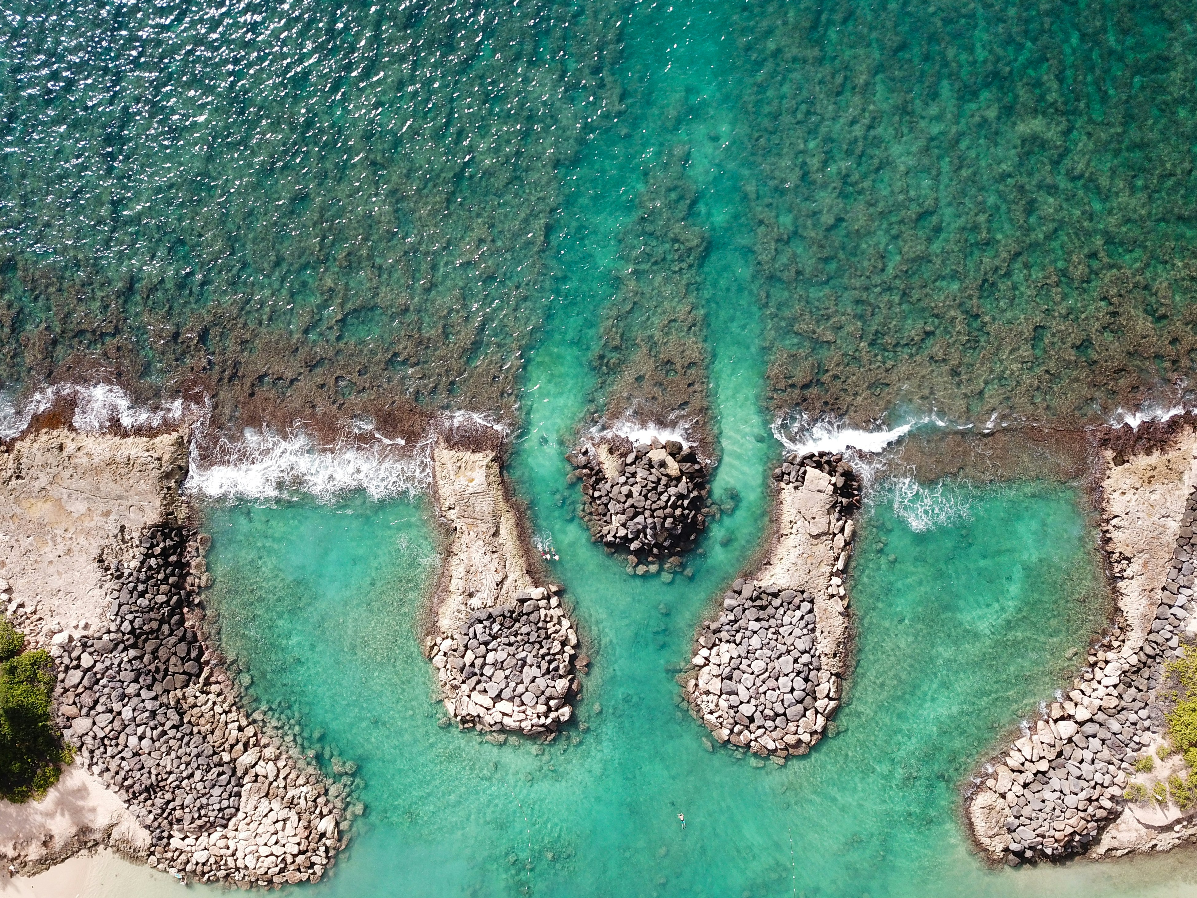 aerial photography of shore and rocks at daytime