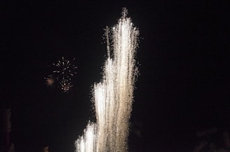 Fireworks exploding over the carnival grounds, illuminating the joyful faces of attendees.