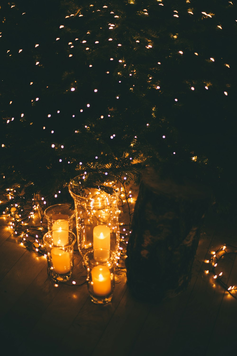 lightened candle on glass