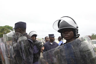 Team of security guards coordinating during a large public event