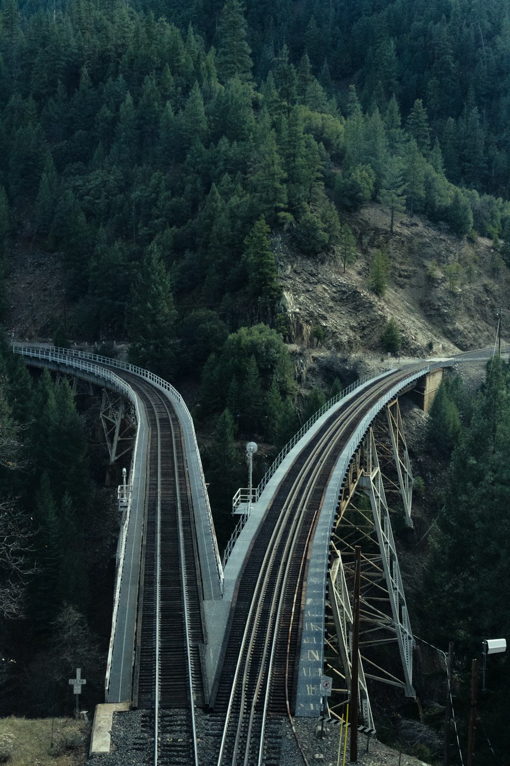 Fotografía de paisaje de ferrocarril cerca de la montaña