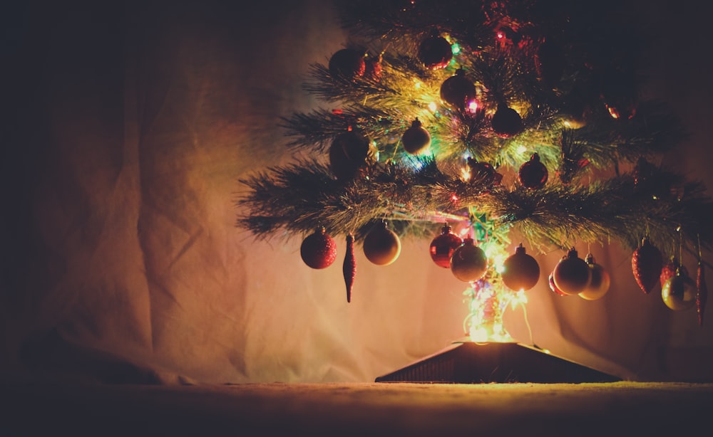 assorted-color bauble and string light