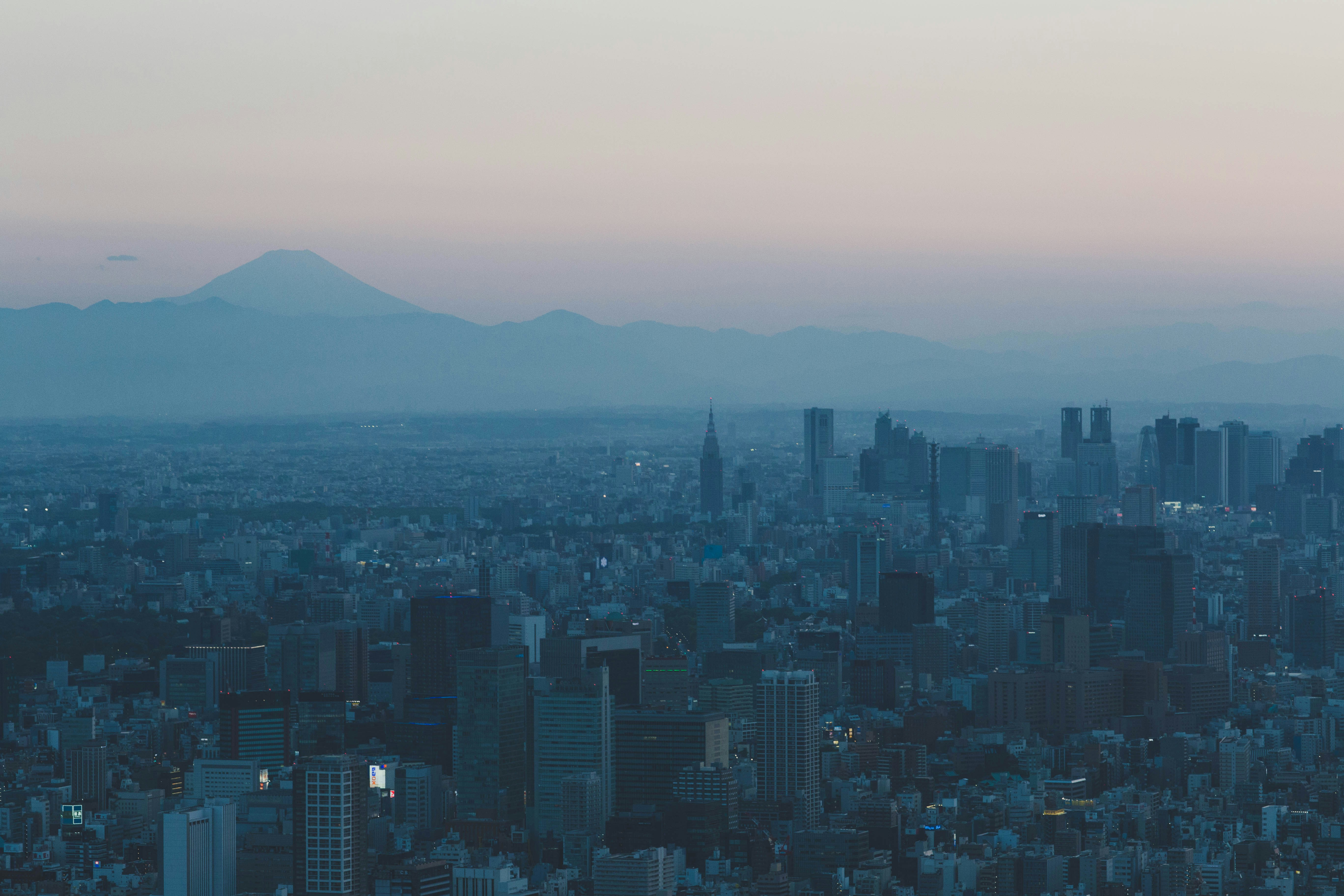 aerial photography of high-rise buildings, tokyo dusk