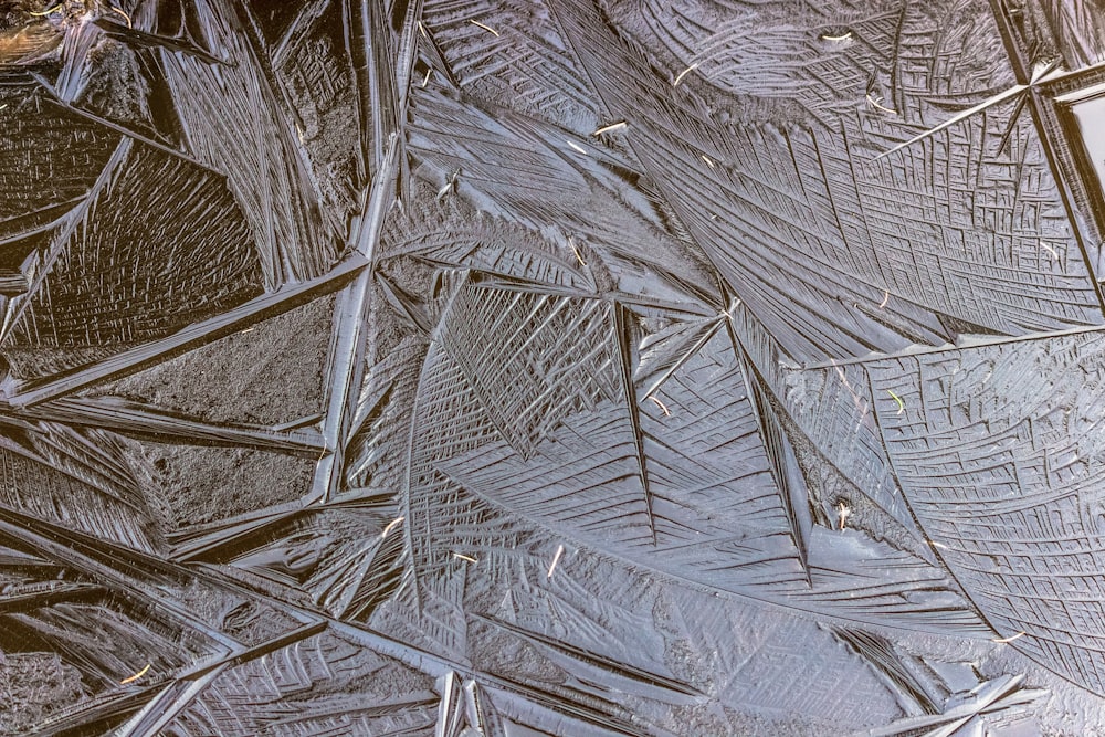 um close up de um padrão de cristais de gelo