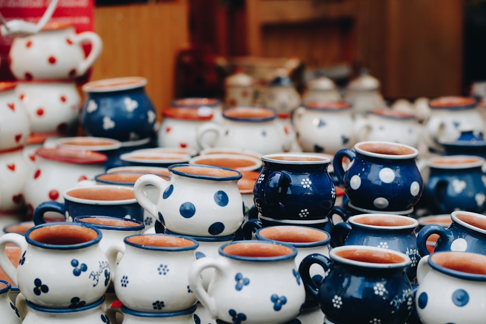 blue and white ceramic container lot