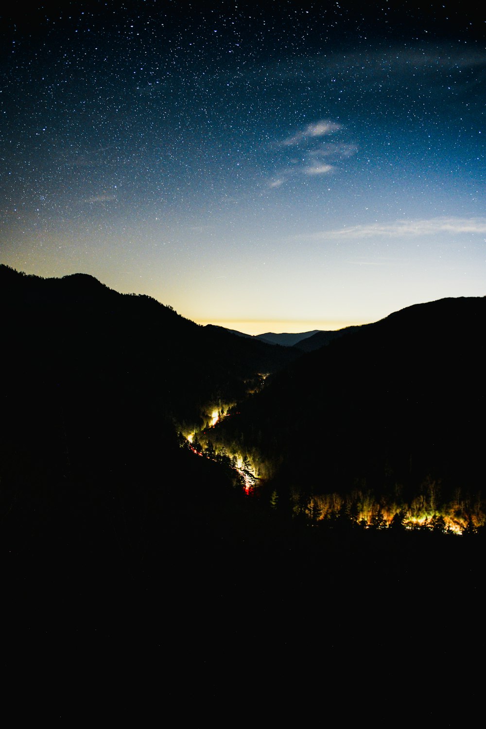 house lights between hills