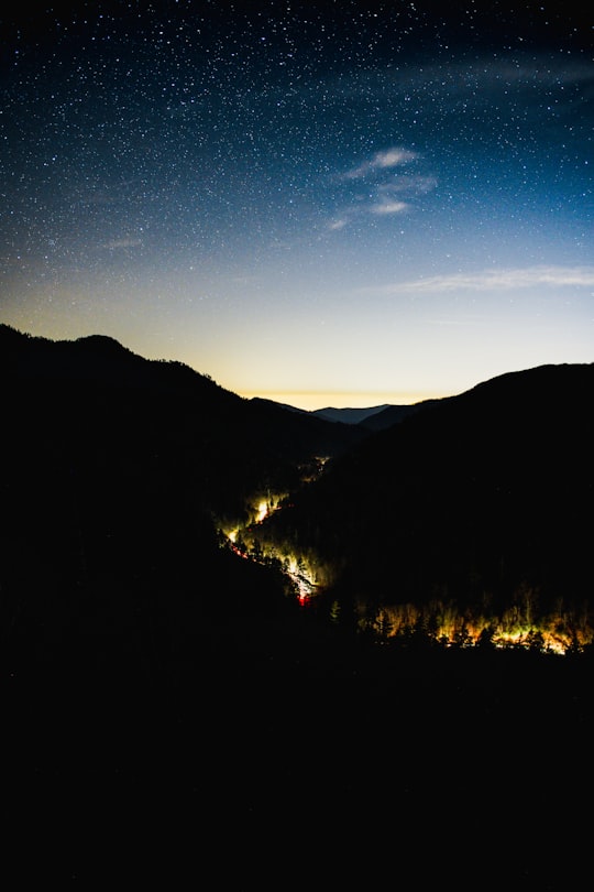 house lights between hills in Great Smoky Mountains United States