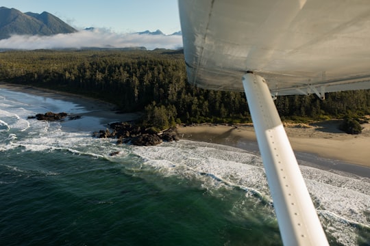 aerial photography of seashore in Tofino Canada