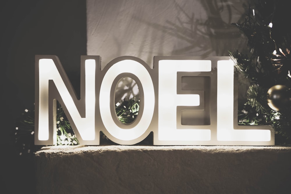 white Noel freestanding letters with light