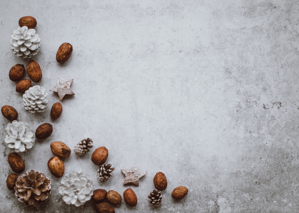 brown wall nuts and pinecone decors