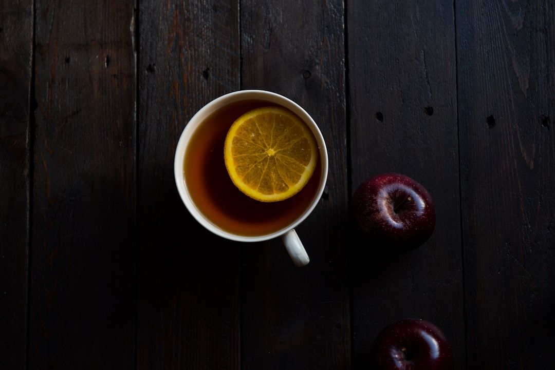 flat lay photography of white teacup