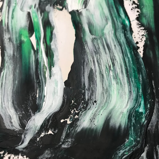 black, white, and teal abstract painting in Arendal Norway