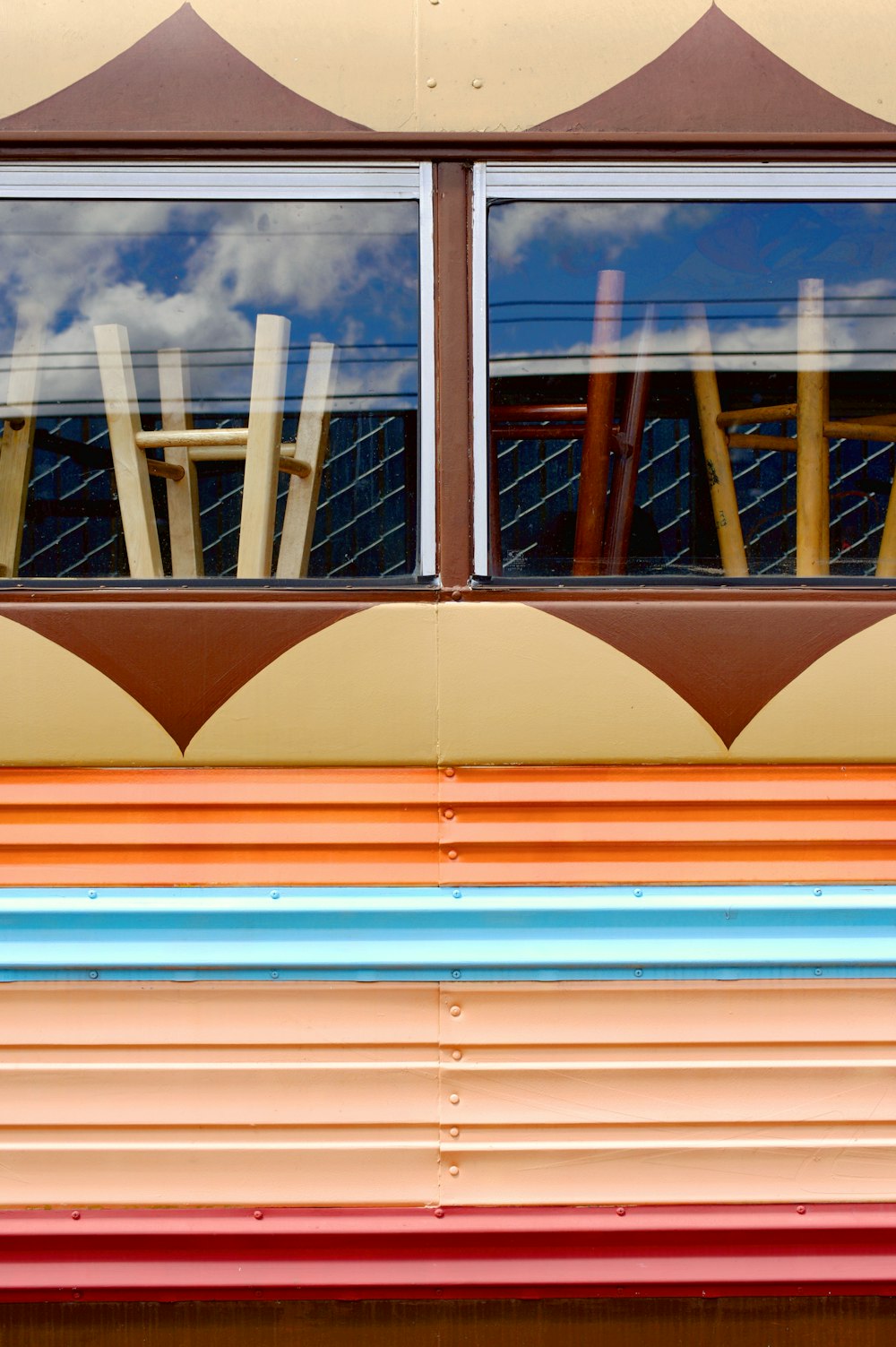 multicolored painted truck with glass window