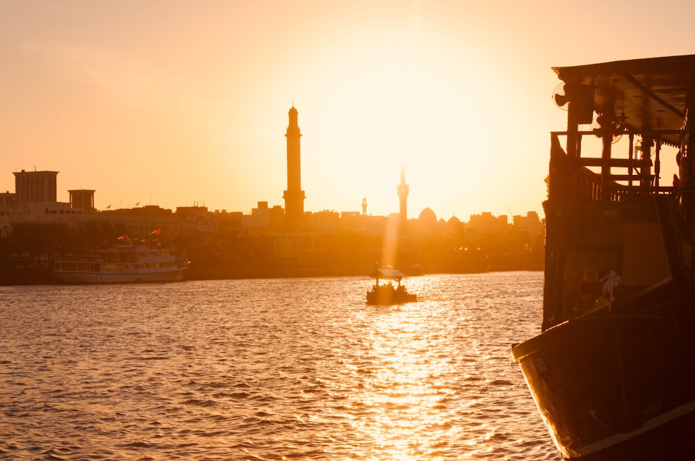 boat on sea at golden hours