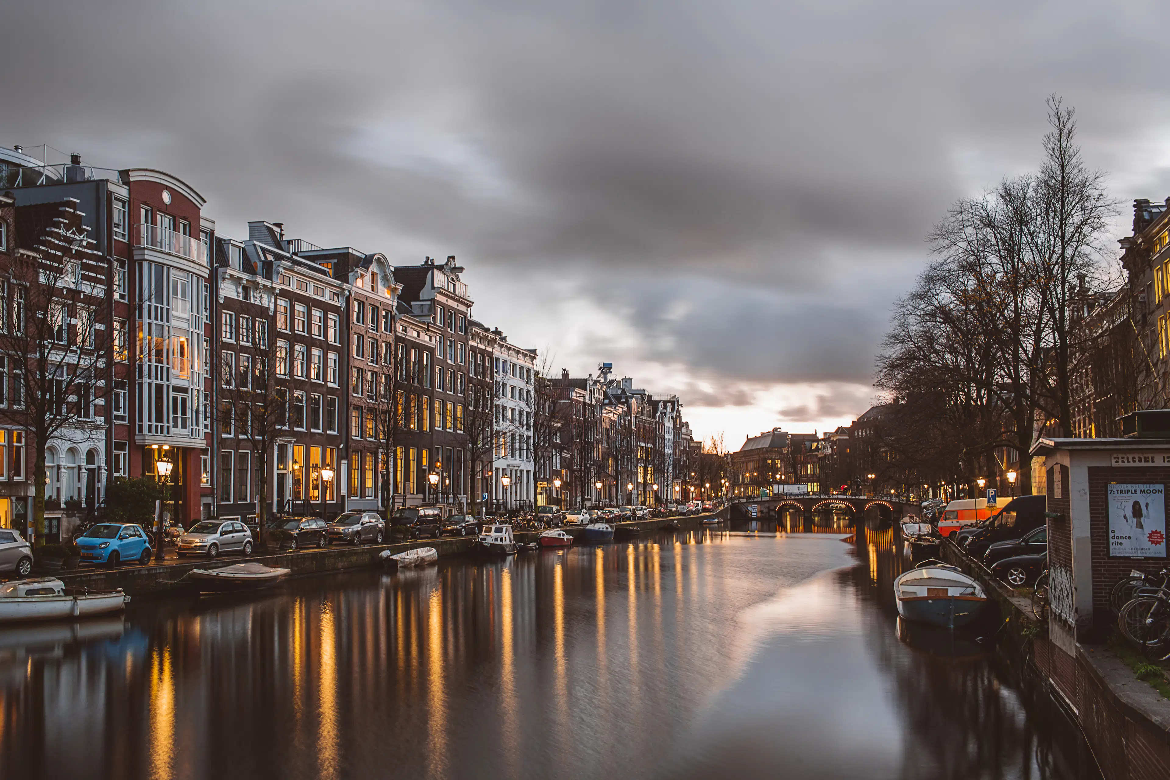 Amsterdam canal ring with pastel gabled houses